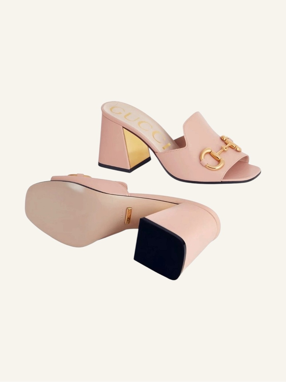 Gucci Horsebit Pink & Gold Leather Open-Toe Block Heel Slide Sandals EU 36 - Picture 13 of 15